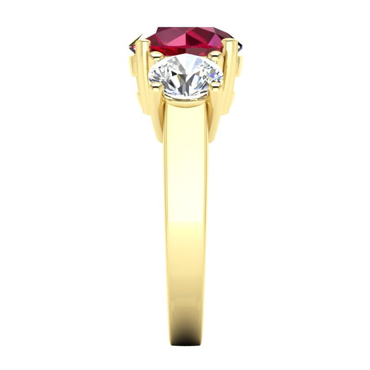 Bague 3 Pierres Rubis et Diamants Ronds 4 Carats Or Blanc Bijoux Pour Femme