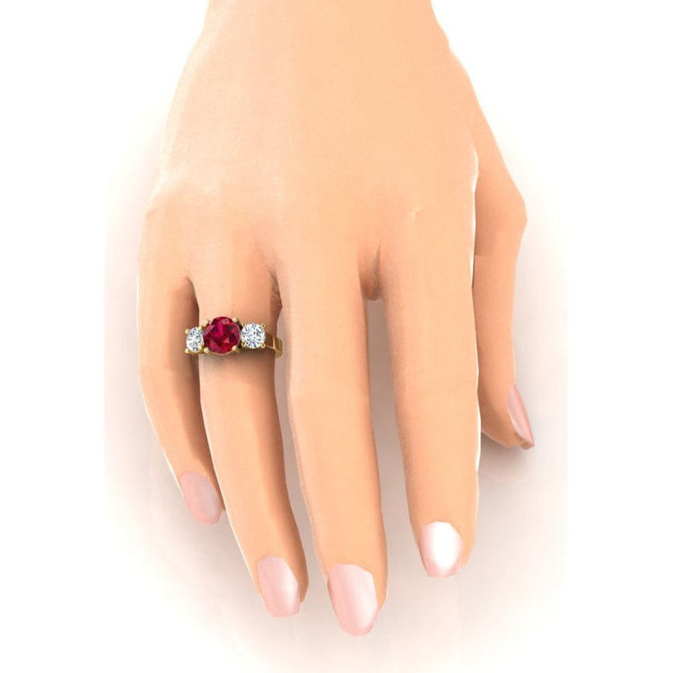 Bague 3 Pierres Rubis et Diamants Ronds 4 Carats Or Blanc Bijoux Pour Femme