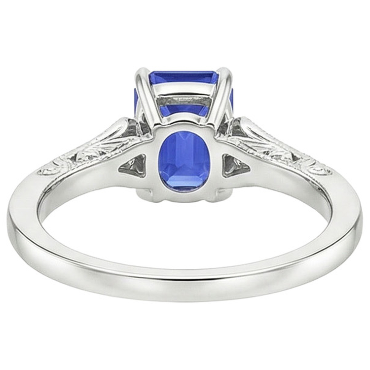 Bague 3 Pierres Saphir Bleu & Diamant Naturels Extraits des Mines ( et non cultivés en laboratoire ) 3.25 Carats Taille Emeraude