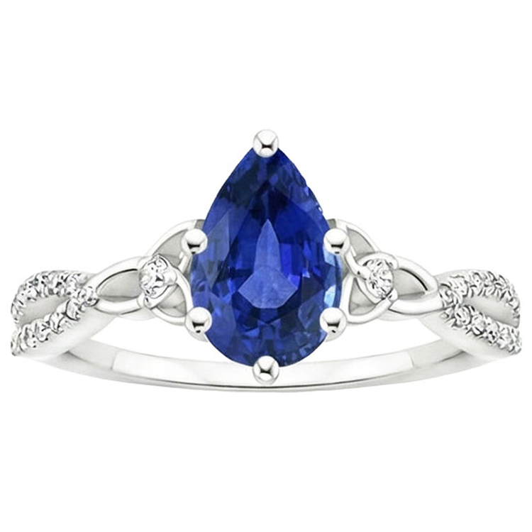 Bague 3 Pierres Saphir de Ceylan & Accents de Diamants Naturels Extraits des Mines ( et non cultivés en laboratoire ) Ronds 3.75 Carats