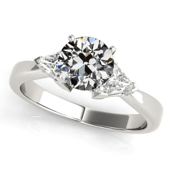 Bague 3 Pierres Trillion & Bijoux Véritable Diamant Taille Ancienne Or 14K 3.50 Carats