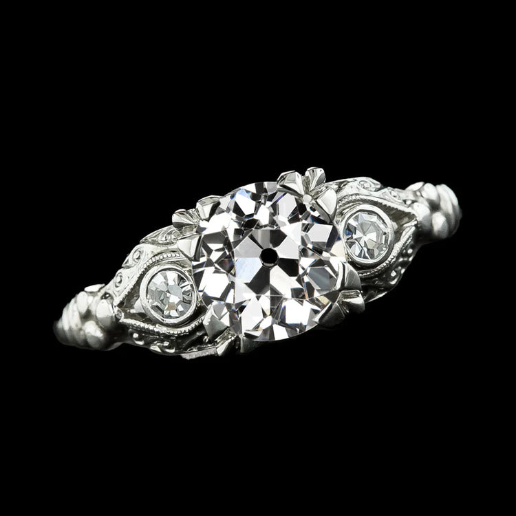 Bague 3 Pierres Triple Sertie Ronde Vieux Réel Diamant Mineur 2.75 Carats