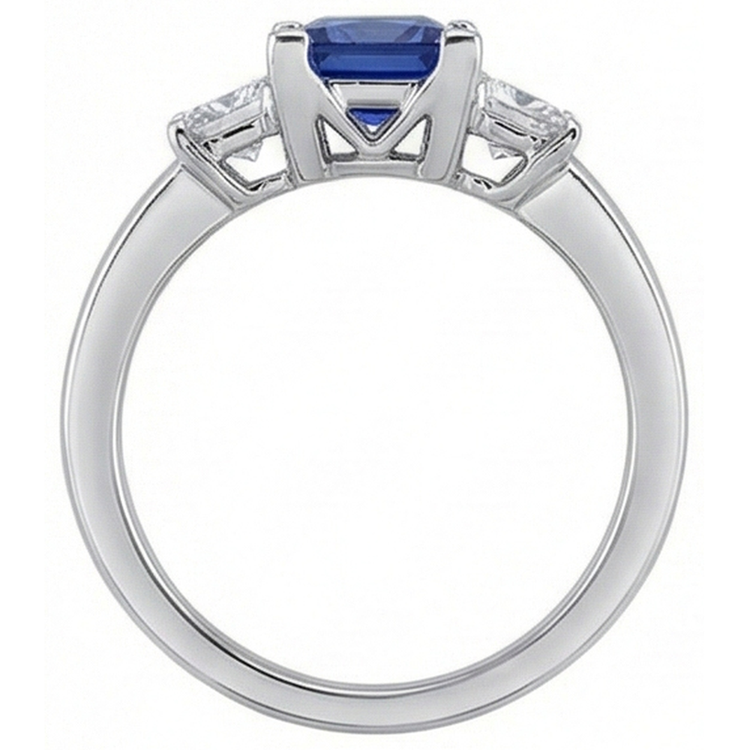 Bague 3 pierres en or avec saphir bleu princesse et diamant 5 carats