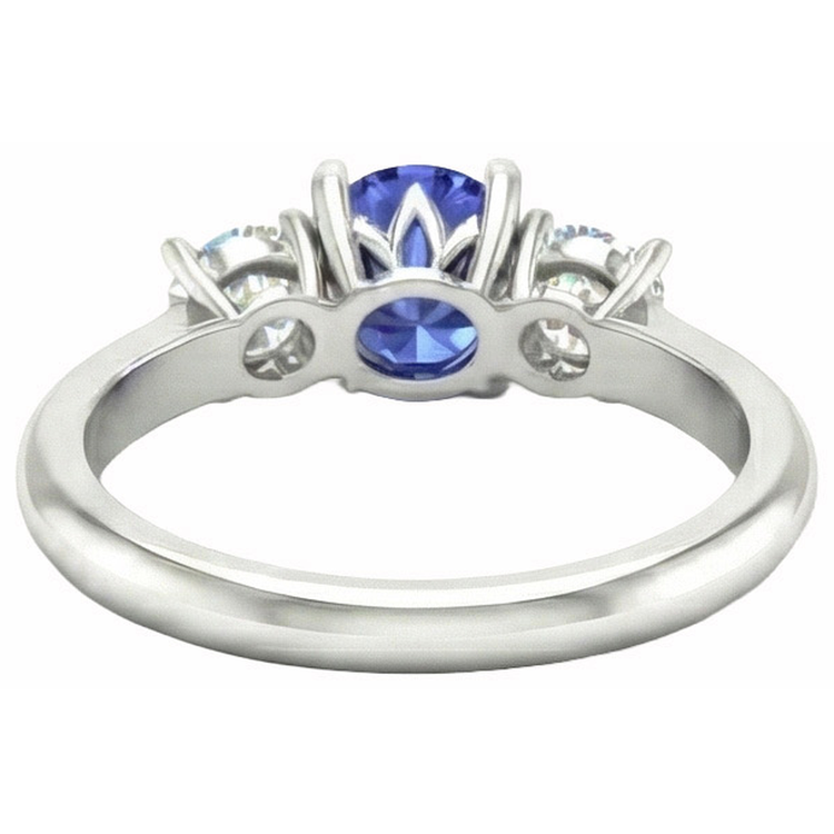 Bague 3 pierres sertie de griffes rondes diamants saphir bijoux en or 5 carats