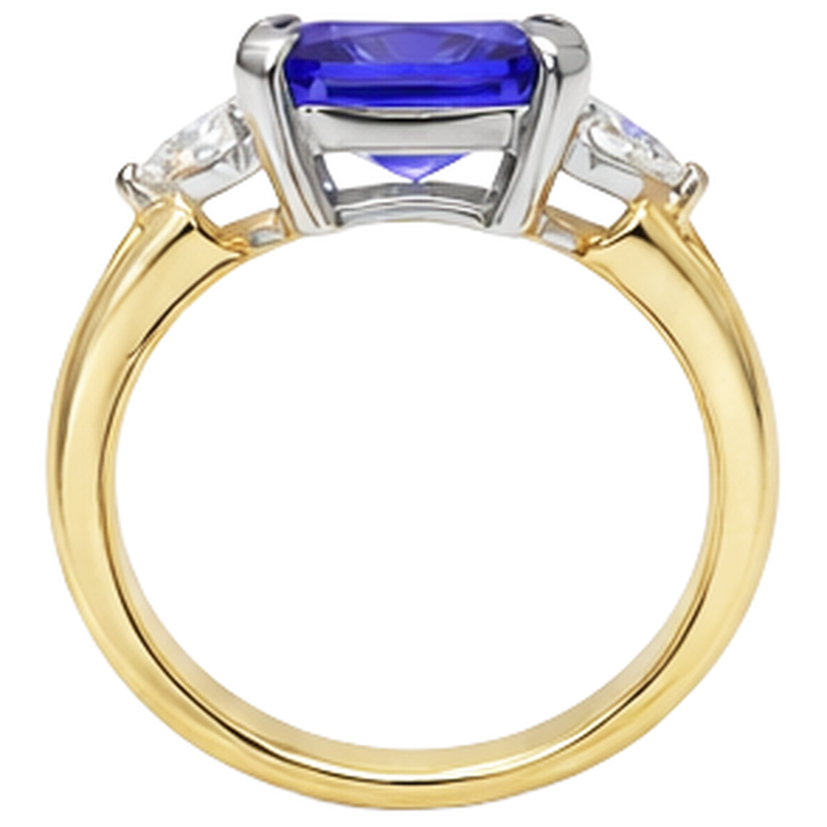 Bague 3 pierres taille princesse diamant tanzanite 3,50 carats deux tons