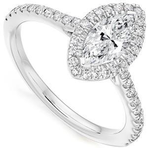 Bague 3.60 Carats Marquise Et Halo De Naturel Diamants Ronds