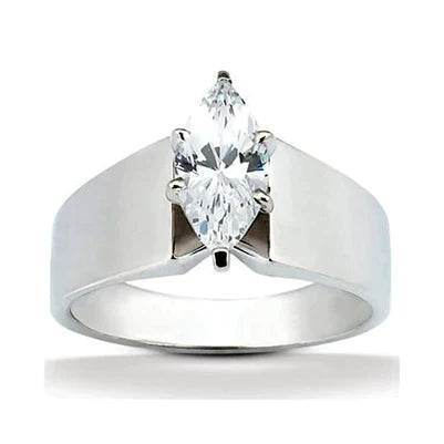 Bague A Tige Epaisse En Réel Diamant Marquise De 2.5 Carats