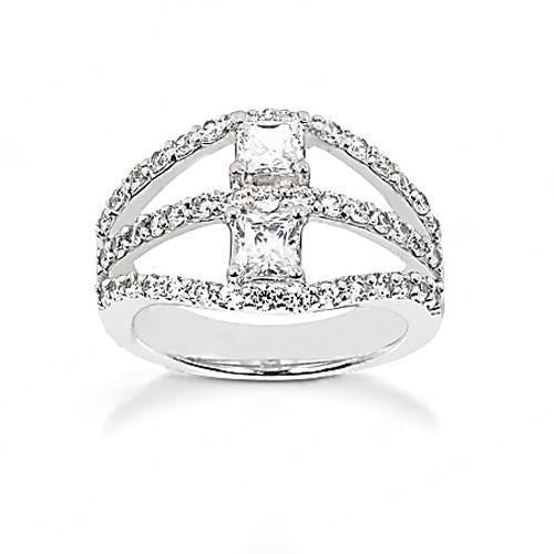 Bague A Tige Fendue En Véritable Diamant Avec Accents 1.40 Cts. Bijoux Or Blanc