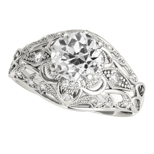 Bague À Véritable Diamants Ronds De Style Ancien De Style Ancien. Tige De Millegrain 4 Carats