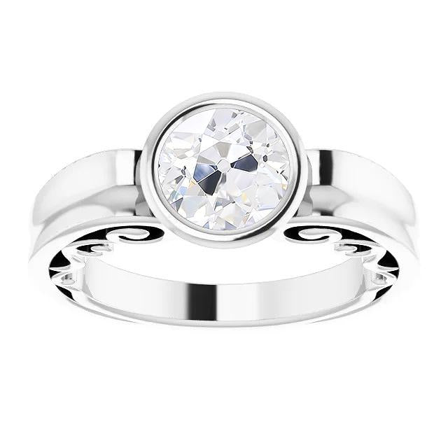Bague À Véritable Diamants Ronds De Style Ancien Solitaire De Style Ancien Sertie De Lunette 2 Carats