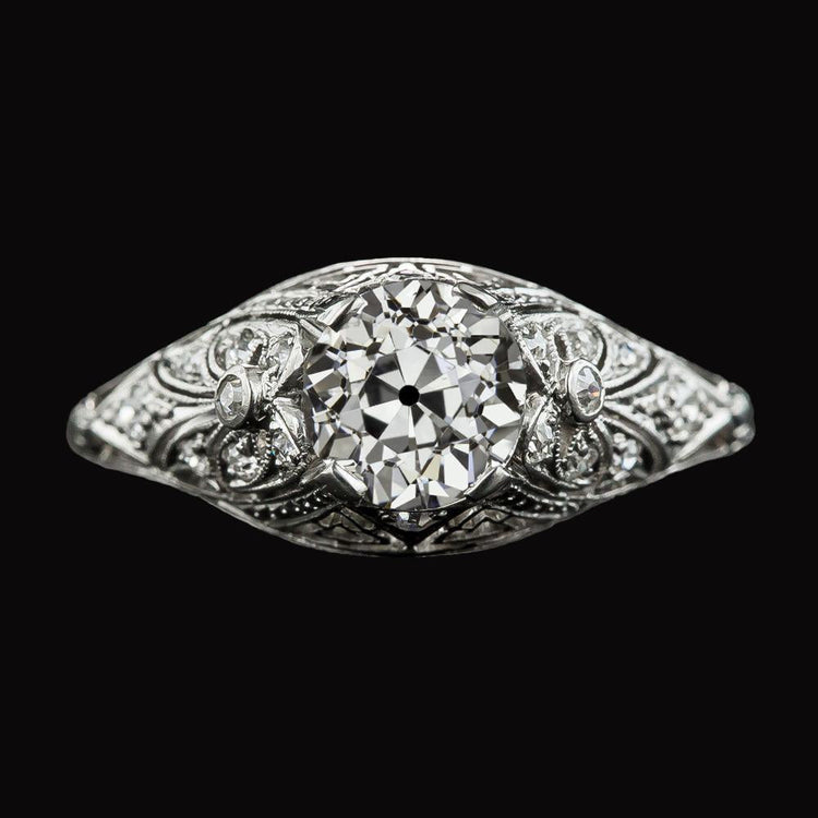 Bague A Véritable Diamants Ronds De Style Vintage Vieux Mineur Tige Millegrain 2.25 Carats