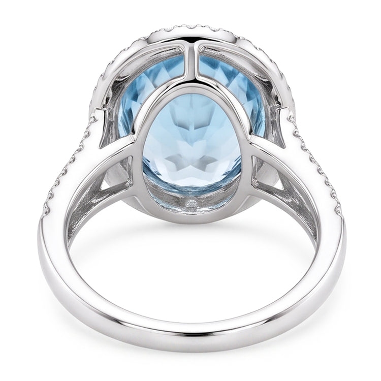 Bague Aigue-Marine Et Diamants Naturels Extraits des Mines ( et non cultivés en laboratoire ) Taille Ronde 12 Ct Sertie De Griffes Or Blanc