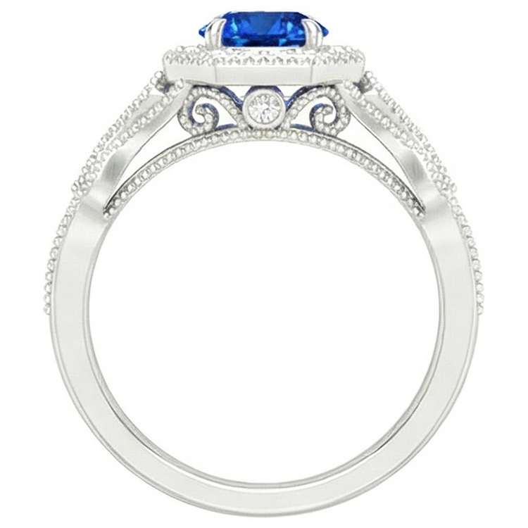Bague Anniversaire 2 Ct Diamants Naturels Extraits des Mines ( et non cultivés en laboratoire ) Saphir Sri Lankais Or Blanc 14K Nouveau