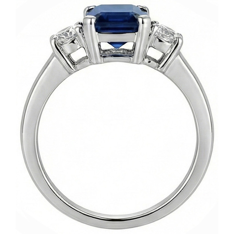 Bague Anniversaire 3 Pierres 2.50 Carats Ceylan Saphir Or Blanc 14K
