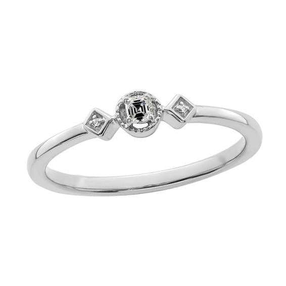 Bague Anniversaire 3 Pierres Pour Femme Ronde Et Véritable Diamant Asscher 0.75 Carat
