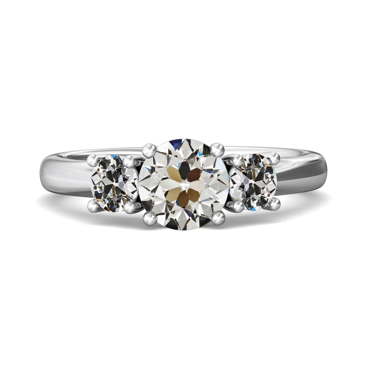 Bague Anniversaire 3 Pierres Ronde ancienne mine Cut Réel Diamant 4 Carats