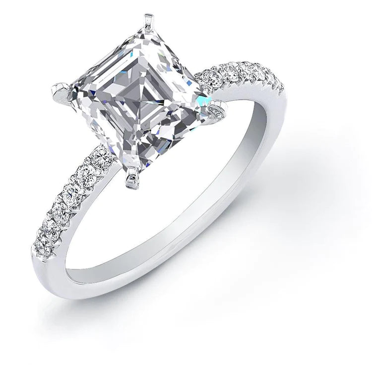 Bague Anniversaire Authentique Diamant émeraude et Rond 3.70 Carats Or Blanc 14K