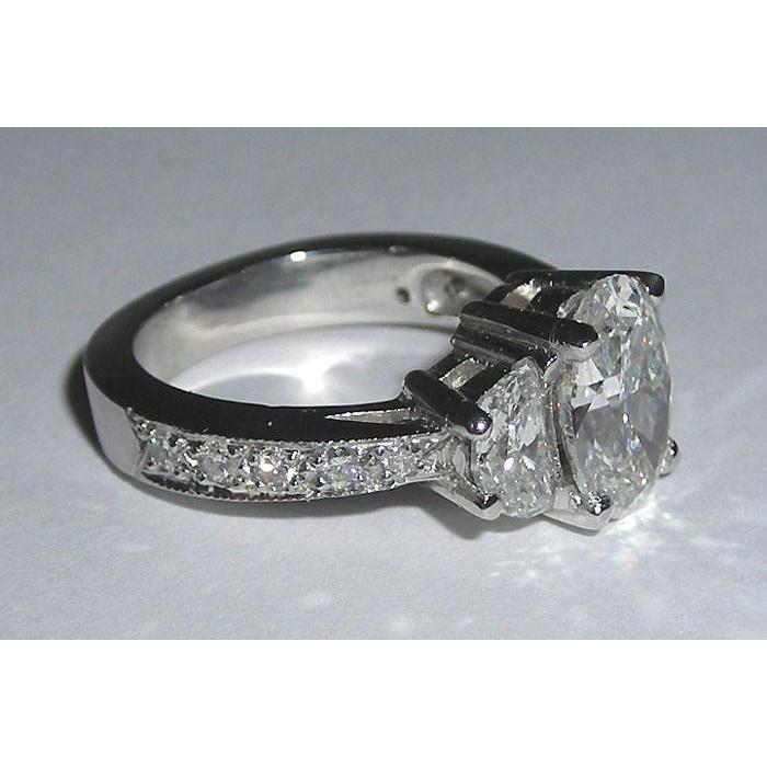Bague Anniversaire De Fiançailles Naturel Diamant Ovale Or Blanc 14K 3.50 Carats