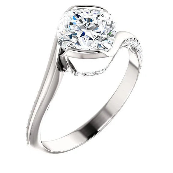 Bague Anniversaire De Fiançailles à 1,91 Carats De Réel Diamants Coussins 14K D'Or Blanc