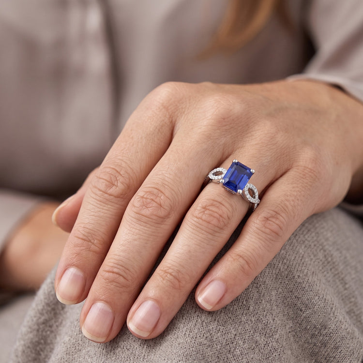 Bague Anniversaire Diamant Emeraude Saphir 3.50 Carats Style Infini