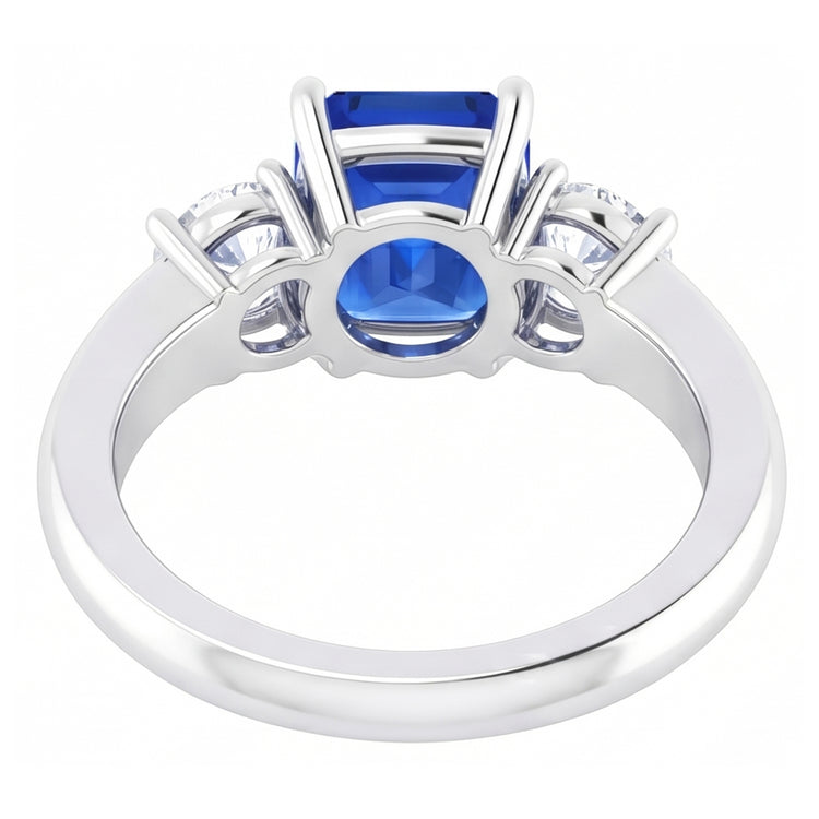 Bague Anniversaire Diamant Rond Saphir Bleu 2.50 Carats Femme 3 Pierre
