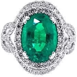 Bague Anniversaire En Or Blanc 14k Avec Diamants Emeraude Vert Taille Ovale 11.25 Carats