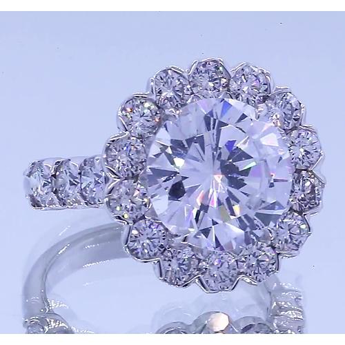 Bague Anniversaire Halo Ronde Réel Diamants 3.50 Carats Or Blanc 14K