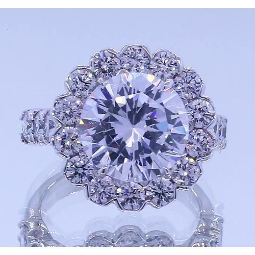 Bague Anniversaire Halo Ronde Réel Diamants 3.50 Carats Or Blanc 14K