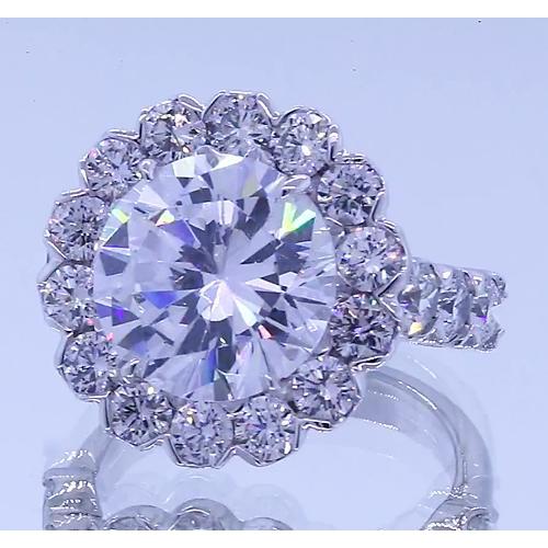 Bague Anniversaire Halo Ronde Réel Diamants 3.50 Carats Or Blanc 14K
