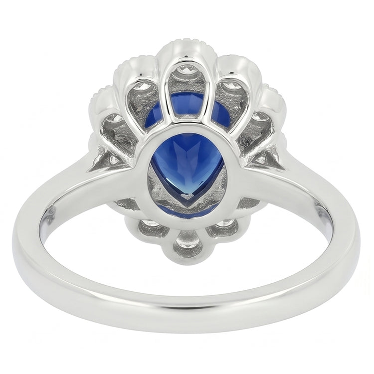 Bague Anniversaire Halo Style Antique Saphir Bleu Pierre Gemme 3.50 Carats