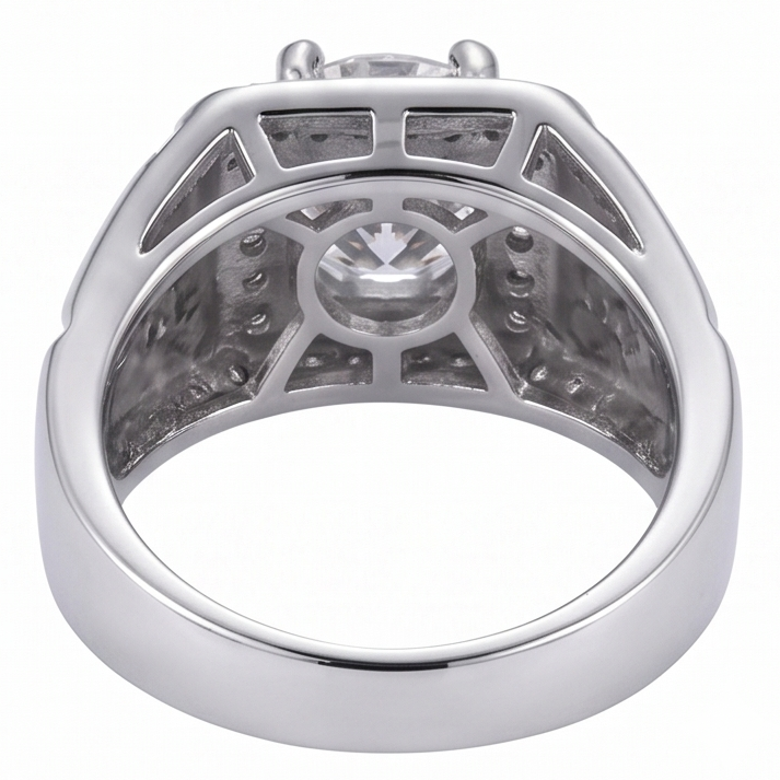 Bague Anniversaire Homme Réel Diamant Rond 2 Carats Or Blanc 14K Bijoux