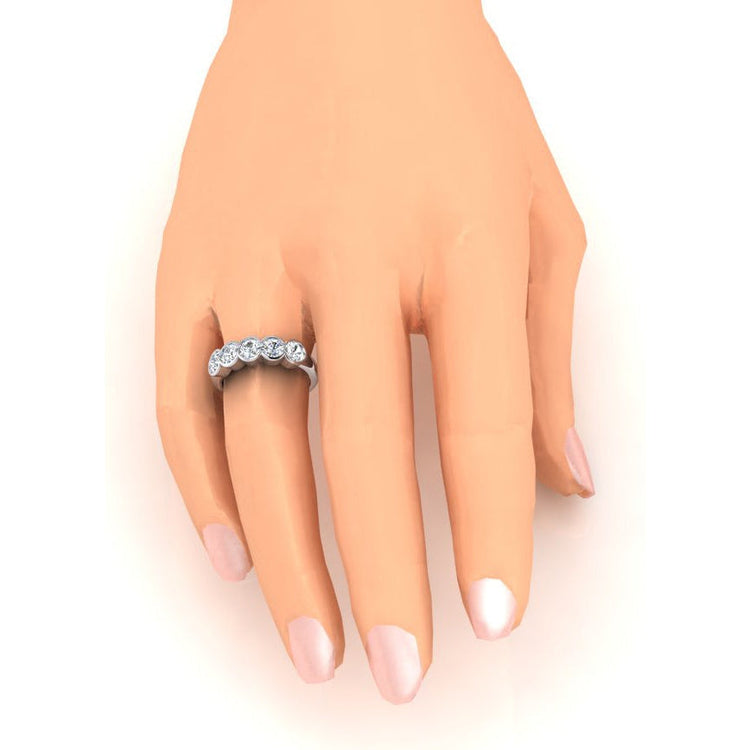 Bague Anniversaire Naturel Diamant 5 Pierres Serti Demi Lunette 1.50 Carats