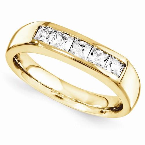 Bague Anniversaire Naturel Diamant Princesse 1 Carat Or Jaune 14K