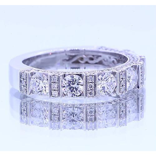 Bague Anniversaire Naturel Diamant Rond Look Vintage 1.65 Carats Or Blanc 14K