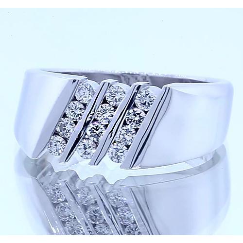 Bague Anniversaire Naturel Diamant Rond Tige Épaisse Or Blanc 14K 1.20 Carats