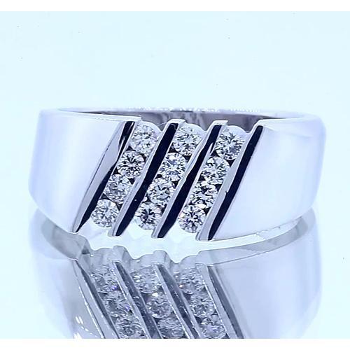 Bague Anniversaire Naturel Diamant Rond Tige Épaisse Or Blanc 14K 1.20 Carats