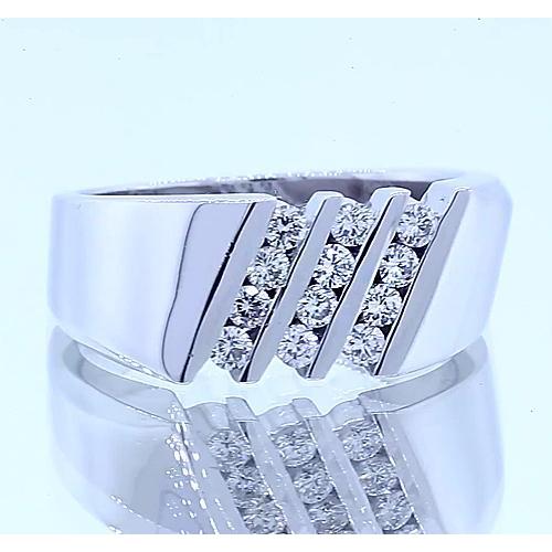 Bague Anniversaire Naturel Diamant Rond Tige Épaisse Or Blanc 14K 1.20 Carats