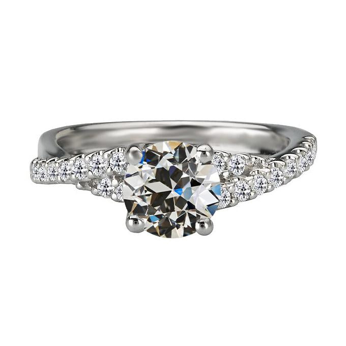 Bague Anniversaire Naturel Diamant Rond Vieux mineur Tige Torsadée 3.50 Carats