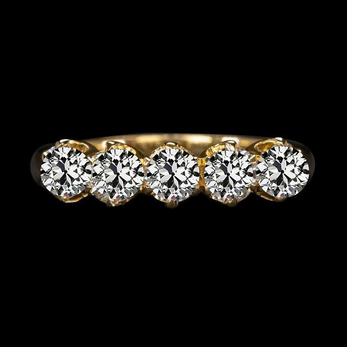 Bague Anniversaire Naturel Diamant Rond ancienne mine Cut 5 carats Or Jaune