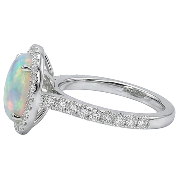 Bague Anniversaire Opale Et Diamants Naturels Extraits des Mines ( et non cultivés en laboratoire ) 11.20 Carats Or Blanc 14K