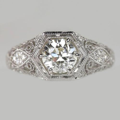 Bague Anniversaire Or Véritable Diamant Rond Taille Ancienne Tige Millegrain 2.25 Carats