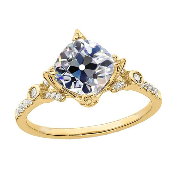 Bague Anniversaire Réel Diamant Rond Taille Ancienne Or Jaune 3.75 Carats