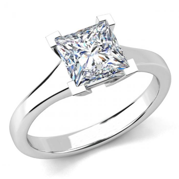 Bague Anniversaire Réel Diamant Solitaire Taille Princesse 3 Ct En Or Blanc