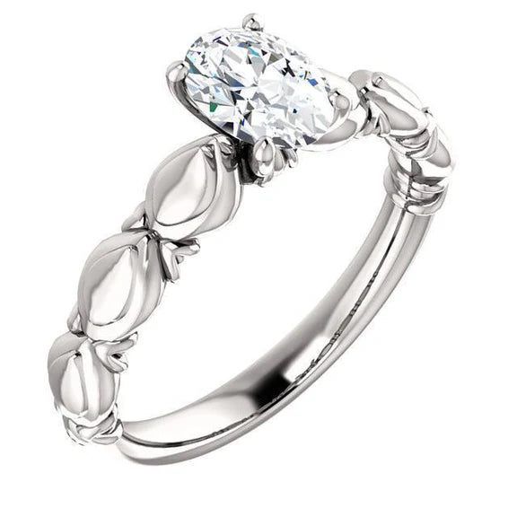 Bague Anniversaire Réel Diamant Taille Ovale 1.51 Carats Or Blanc 14K