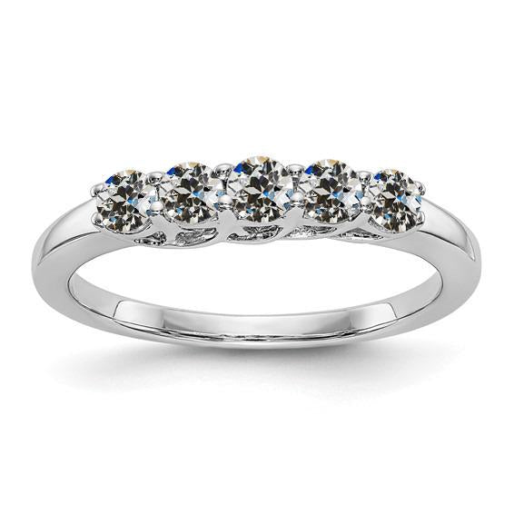 Bague Anniversaire Rond Ancienne Mine Cut Naturel Diamant Or Blanc 2.50 Carats