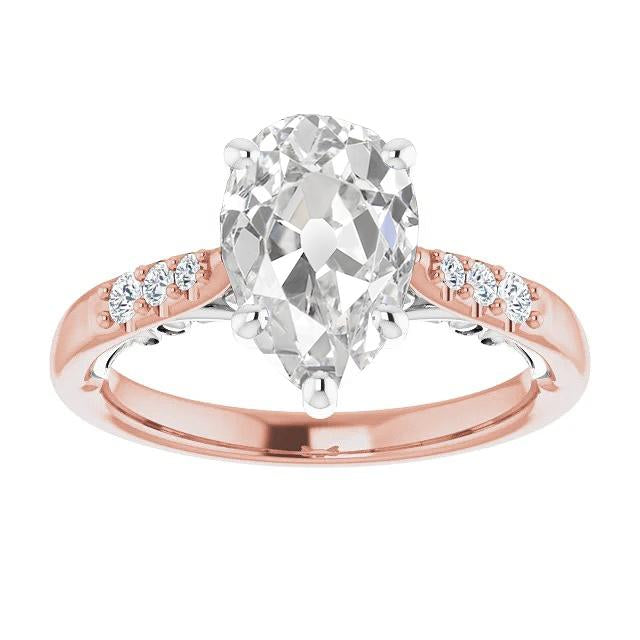 Bague Anniversaire Rond & Poire Vieux Mineur Véritable Diamant 4.50 Carats Deux Tons