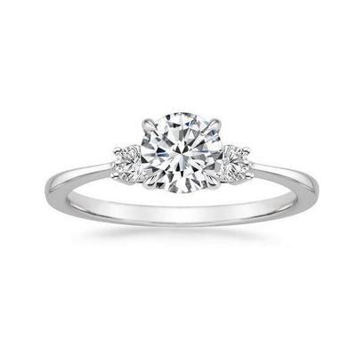 Bague Anniversaire Ronde 3 Carats Réel Diamants Trois Pierres Or Blanc 14K