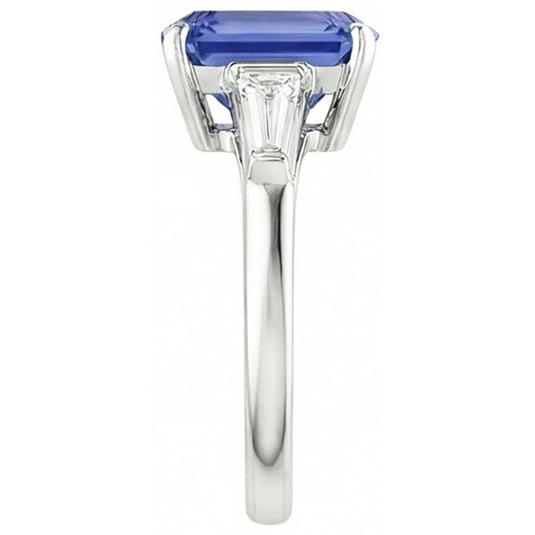 Bague Anniversaire Saphir Taille Radiant & Diamants Baguette 3.50 Carats