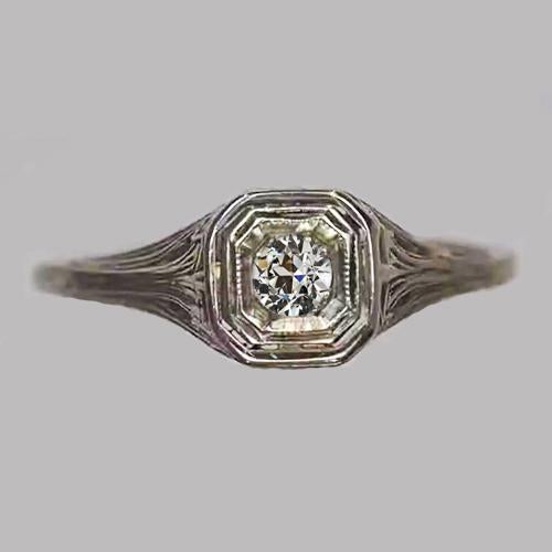Bague Anniversaire Solitaire Ronde Véritable Diamant Taille Ancienne Mine 0.50 Carats