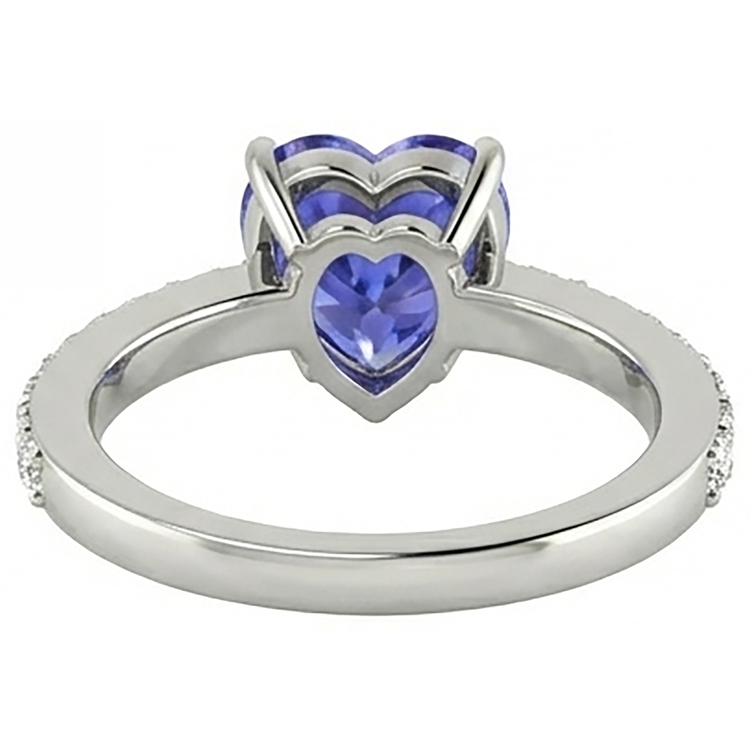 Bague Anniversaire Tanzanite Bleue Et Diamants Naturels Extraits des Mines ( et non cultivés en laboratoire ) 2 Carats Taille Coeur